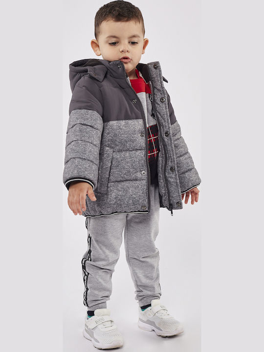 Kids Casual Short Coat with Hood Grey
