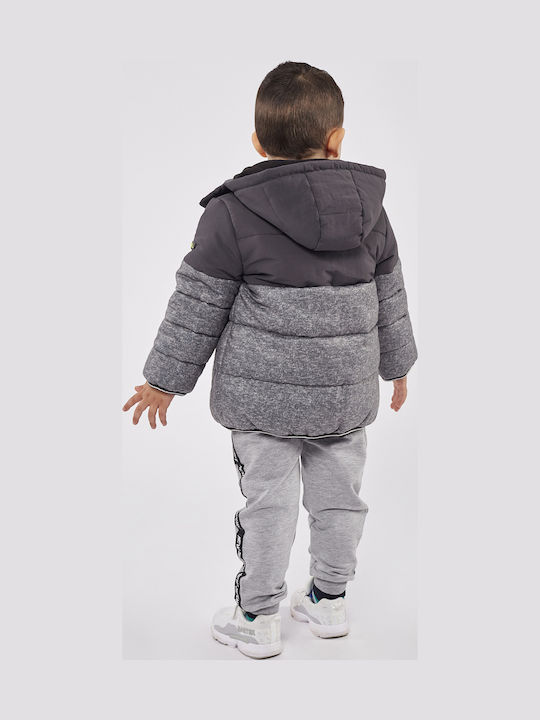 Kids Casual Short Coat with Hood Grey