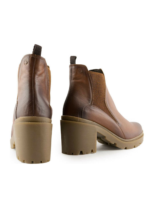 67045 Leder Damen Chelsea Stiefeletten mit mittlerem Absatz Tabac Braun