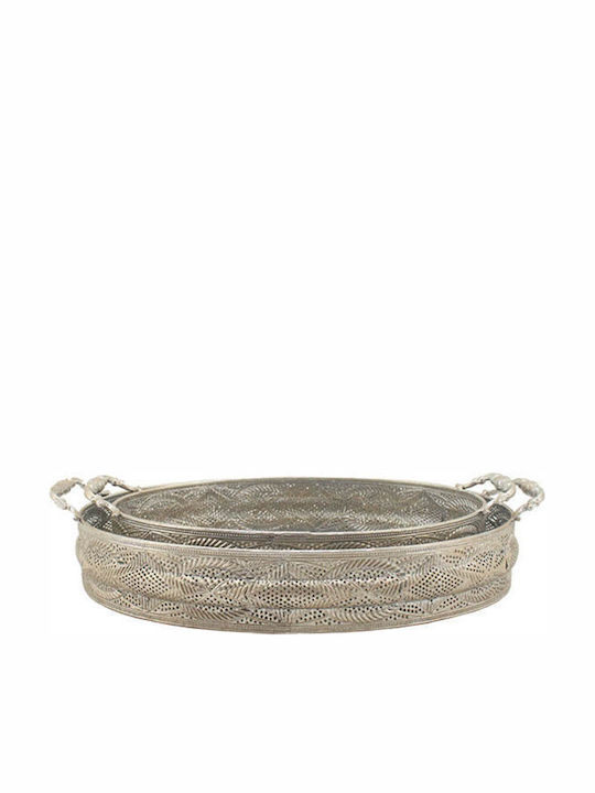 Marhome Metallic Round Decorative Tray Silver 38x38cm 2pcs