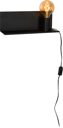Lucide Lightning Sebo Vintage Lamp Wall Socket with Socket E27 and Switch Black 12x12cm