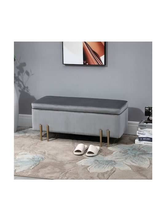 Stool Bench Stool With Storage Space Upholstered with Velvet Gray 100x42x40cm