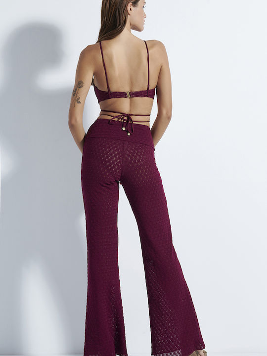 SugarFree Women's High-waisted Fabric Trousers with Elastic in Slim Fit Violet