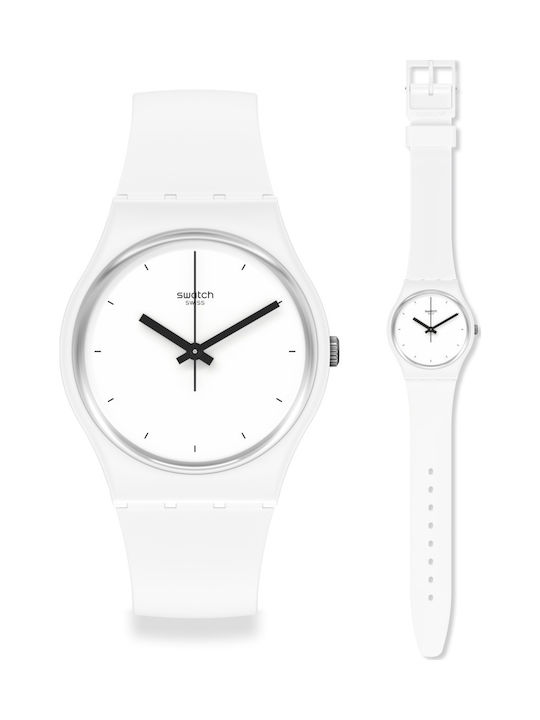 Swatch Think Time Ceas Bărbați 34mm Baterie Cu Curea Din Cauciuc Albă