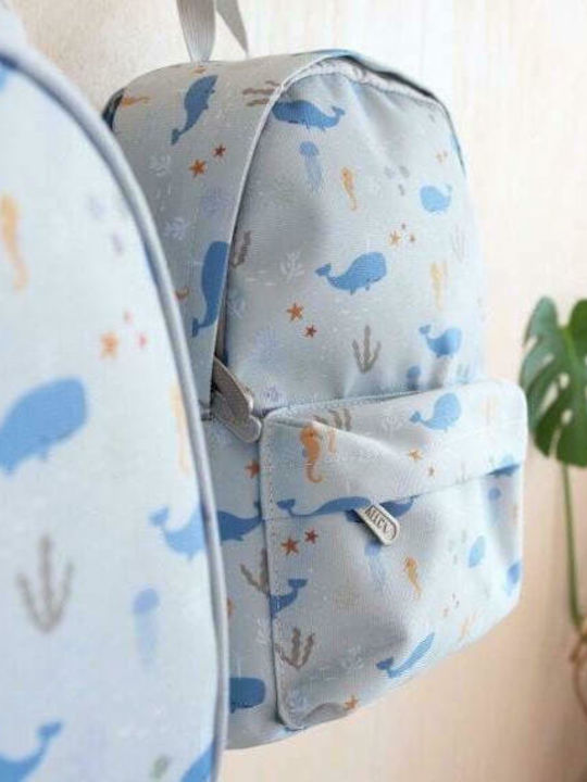 A Little Lovely Company Ocean School Bag Backpack Kindergarten Light Blue with Water Bottle Holder 13Liters