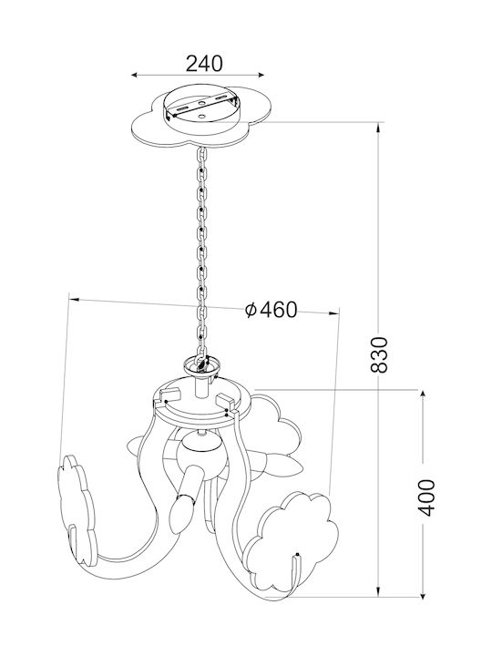 Aca Παραμύθι Candelabru Lumină de tavan pentru copii Agățat din metal 40W cu suport pentru bec E14 Ροζ 24cm