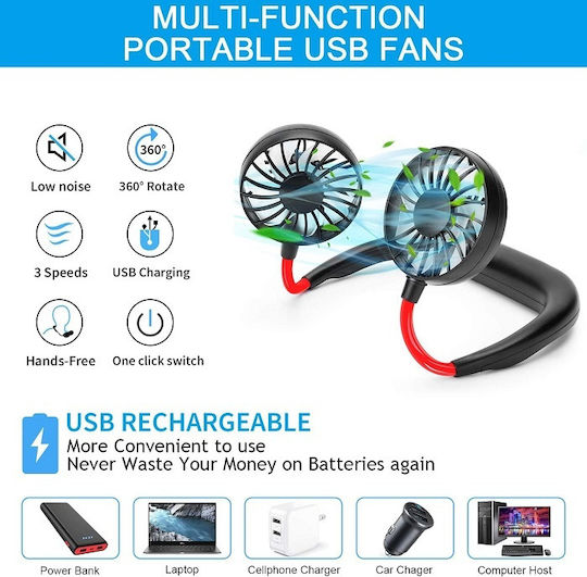 Factory Neck Fan USB Rechargeable 2000mAh Black 27781