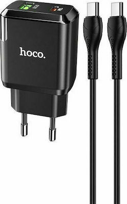 Hoco Charger with USB-A port and USB-C port and USB-C Cable 18W Power Delivery / Quick Charge 3.0 in Black Colour (N5 Favor)