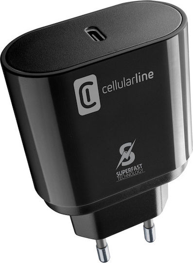 Cellular Line Ladegerät ohne Kabel mit USB-C Anschluss 25W Stromlieferung Schwarzs (ACHSMUSBCPD25WK)