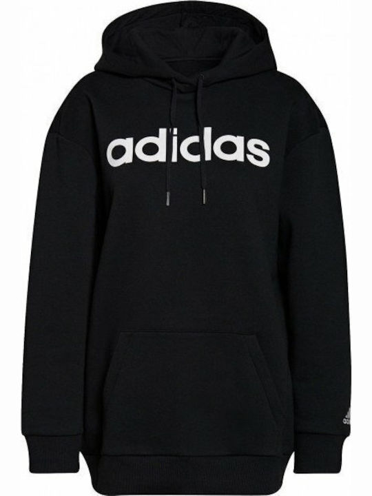 Essentials Oversized Μακρύ Γυναικείο Φούτερ με Κουκούλα Μαύρο