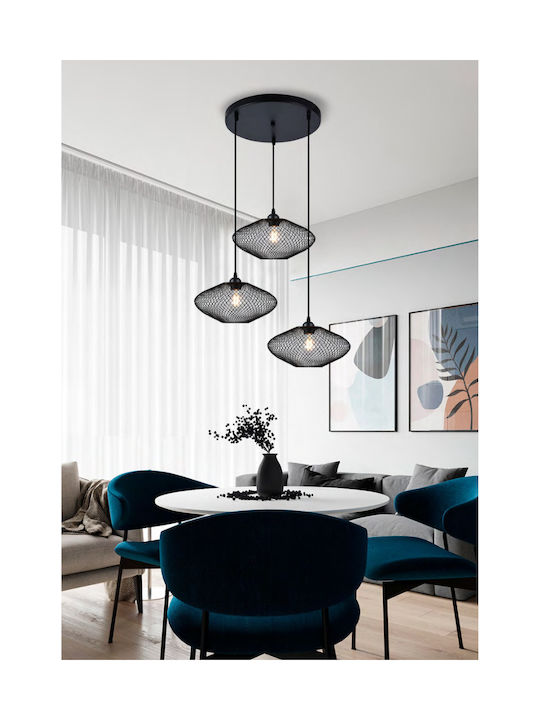 Viokef Electra Pendant Light Three-Light Grid for Socket E27 Black