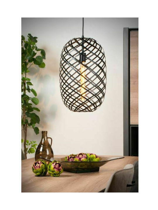 Lucide Lightning Wolfram Pendant Light Single-Light Grid for Socket E27 Black