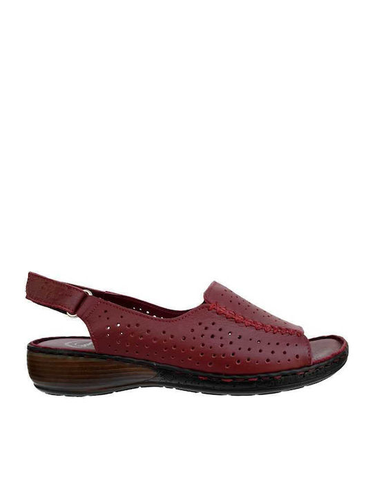 Leather Women's Flat Sandals Anatomic in Burgundy Color