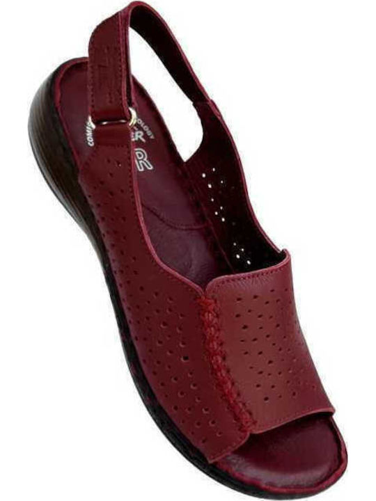 Leather Women's Flat Sandals Anatomic in Burgundy Color