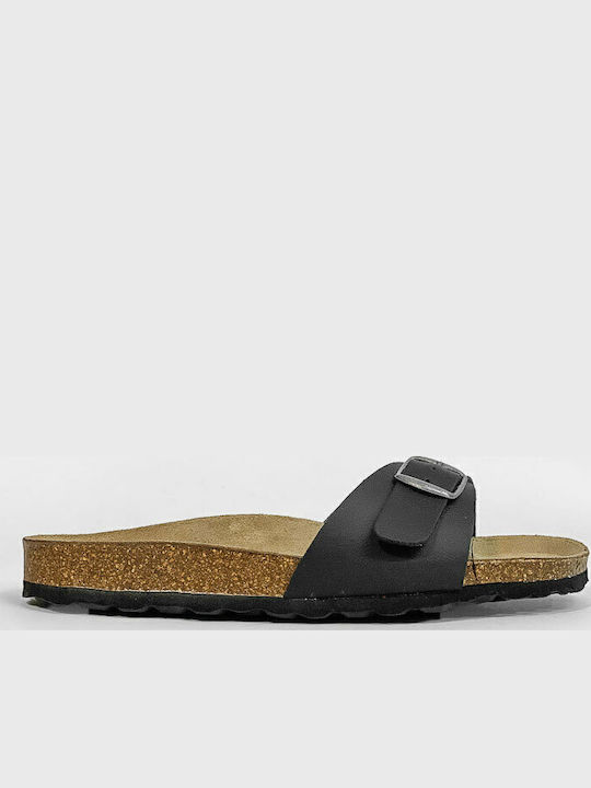 Leder Flache Sandalen für Damen Anatomisch in Schwarz Farbe