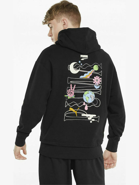 PUMA Downtown Graphic Φούτερ Μαύρο με Κουκούλα