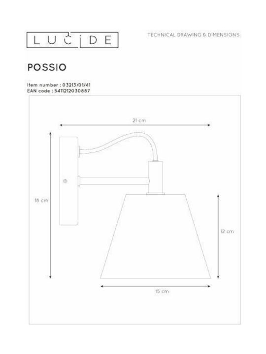 Lucide Lightning Possio Clasic Lumină de Perete cu Soclu E14 Alb 40cm