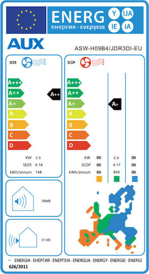 AUX Inverter Klimaanlage 9000 BTU A++/A+ mit WiFi