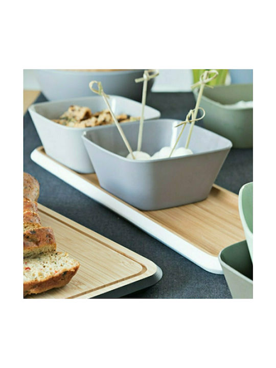 Pebbly Ceramic Dessert Divided Serving Tray with 3 Slots Gray 38x12.5x5cm 4pcs