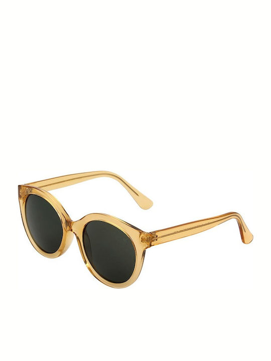 A.Kjaerbede Butterfly Women's Sunglasses with Yellow Transparent Plastic Frame and Brown Lens