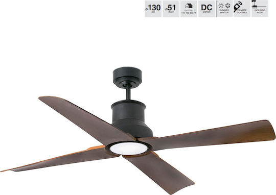 Faro Barcelona Winche M 3000K IP44 Ceiling Fan 127cm with Light Fixture Black/Brown