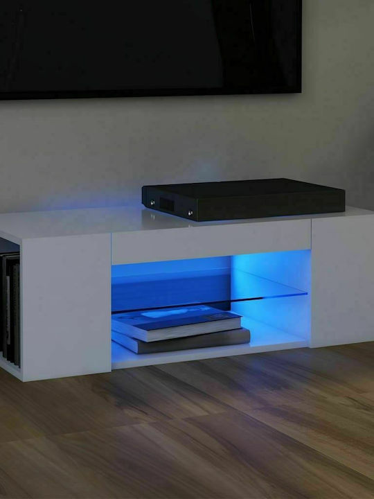 Solid Wood TV Furniture with LED Lighting Λευκό L90xW39xH30cm