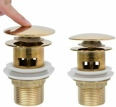 vidaXL Brass Valve Sink with Overflow, Output 40mm and Size 6.4x6.4cm Gold 149057