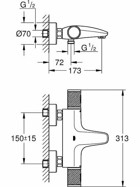 Grohe Grohtherm 1000 Mixing Bathtub Shower Faucet Thermostatic Silver