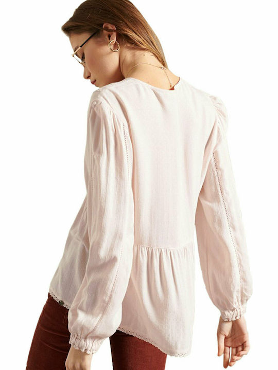 Superdry Tunic Long Sleeve with V Neckline Peach Blush