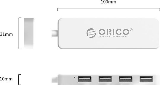 Orico Fl01 USB 2.0 4 Port Hub with USB-A Connection White