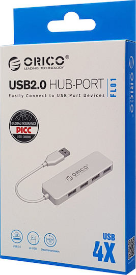 Orico Fl01 Hub 4 Ports USB 2.0 with USB-A Connection White