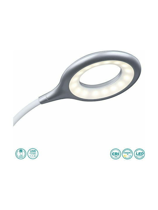 Globo Lighting Pia LED Office Lamp with Flexible Arm and Clip in Silver Color