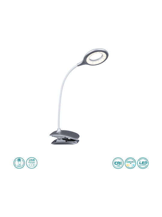 Globo Lighting Pia LED Office Lamp with Flexible Arm and Clip in Silver Color