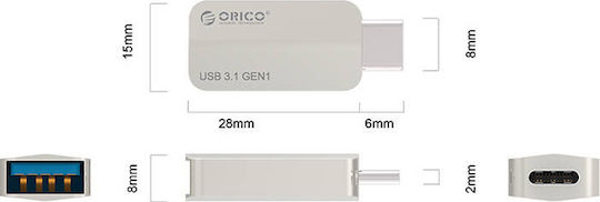 Orico Converter USB-C male to USB-A female Silver 1pcs CTA2-SV