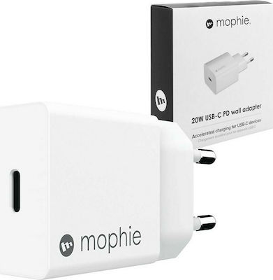 Mophie Φορτιστής Χωρίς Καλώδιο με Θύρα USB-C 20W Quick Charge 2.0 Λευκός (409907457)