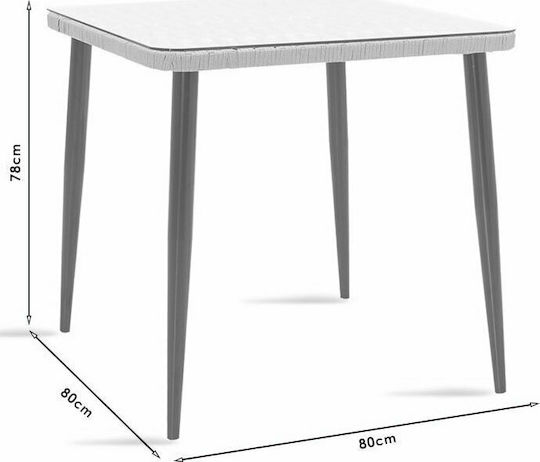 Naoki Outdoor Dinner Free Standing Table with Glass Surface and Metal Frame Black - Grey 80x80x78cm
