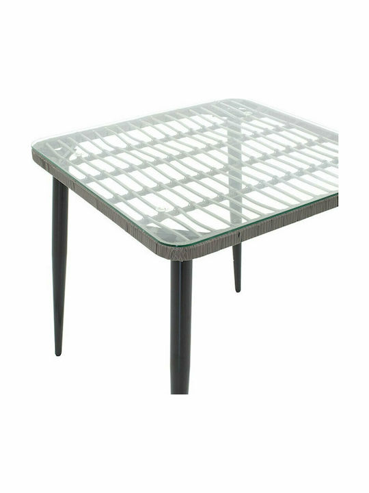 Naoki Outdoor Dinner Free Standing Table with Glass Surface and Metal Frame Black - Grey 80x80x78cm