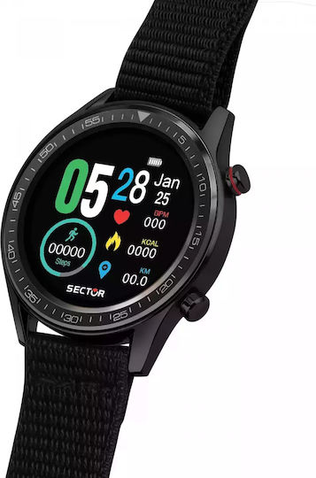 Sector S-02 46mm Smartwatch with Heart Rate Monitor (Black Fabric Strap)