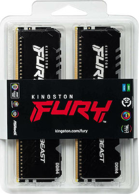 Kingston Fury Beast RGB 16GB DDR4 RAM με 2 Modules (2x8GB) και Ταχύτητα 3600 για Desktop