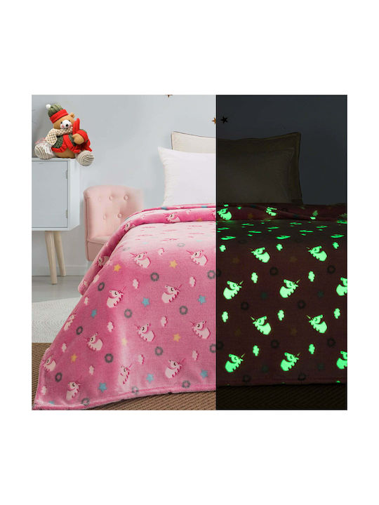 Beauty Home Kids Fleece Blanket Art 160x220cm Glow-in-the-Dark Pink