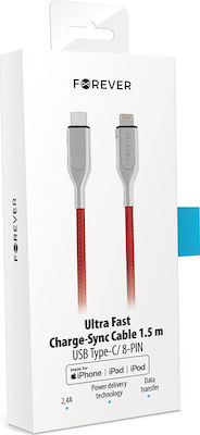 Forever Braided USB-C to Lightning Cable Red 1.5m