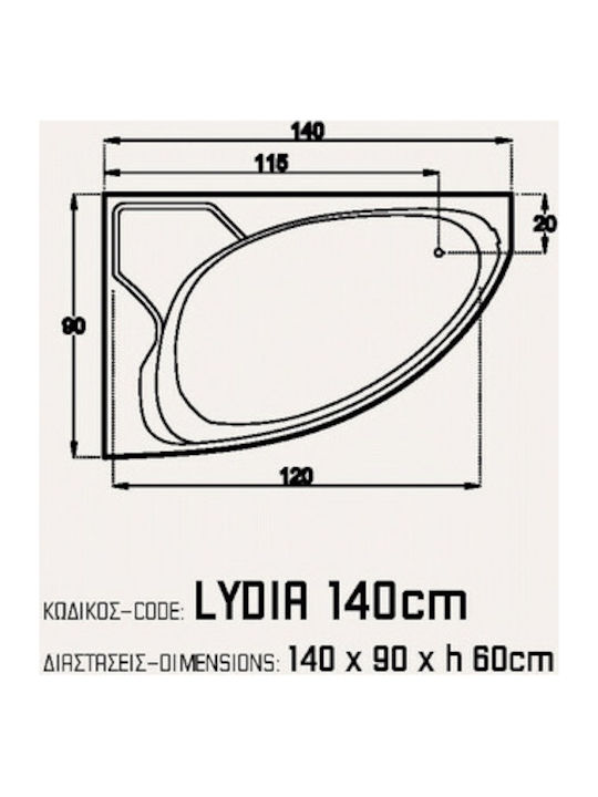 Sanitec Lydia L Cadă de baie colț cu montaj stânga Acrilic 140x90cm