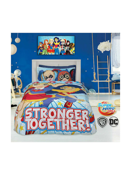 Das Home Super Hero Girls 5005 Set Kids Duvet Cover Single with Pillowcase Cotton Light Blue 160x240cm 406009105005