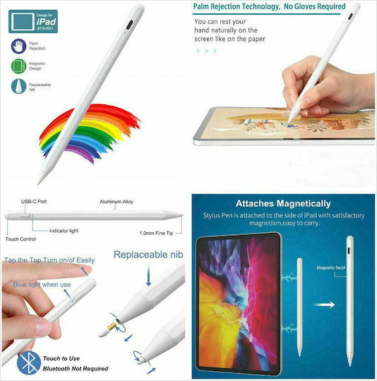 JD10 Magnetic Digitală Stilou Tactil de culoare Alb
