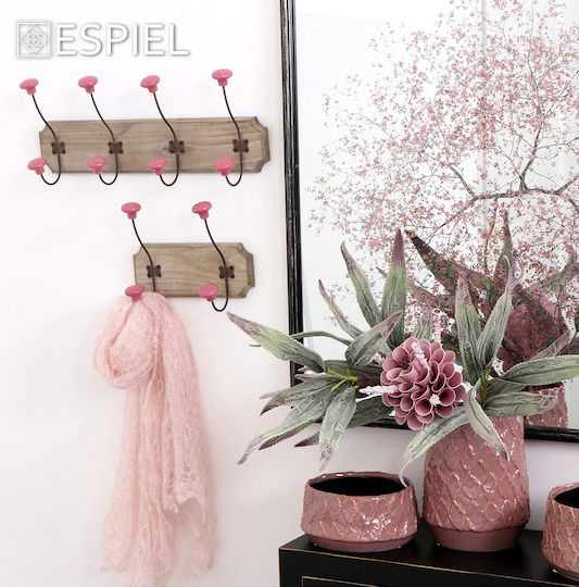 Espiel Antique Wooden Wall Hanger 2 Hooks Brown 25x10.5x10.5cm