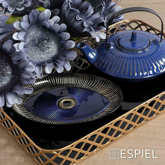 Espiel Oval Glass Decorative Platter Evil Eye Blue - Gold - Black 22.5x15.5x2cm