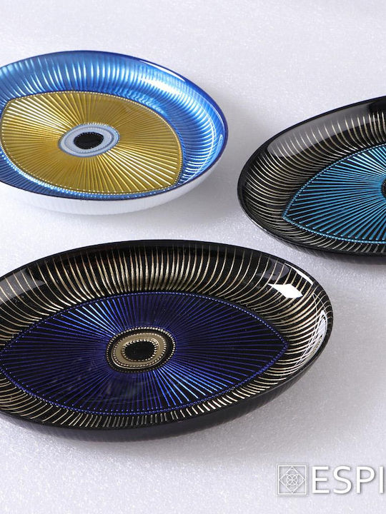 Espiel Evil Eye Dekorative Platte Oval Glas Blue - Gold - Black 1Stück 22.5x15.5x2cm