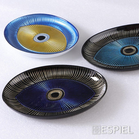 Espiel Evil Eye Διακοσμητική Πιατέλα Οβάλ Γυάλινη Μπλε - Χρυσό - Μαύρο 22.5x15.5x2εκ.