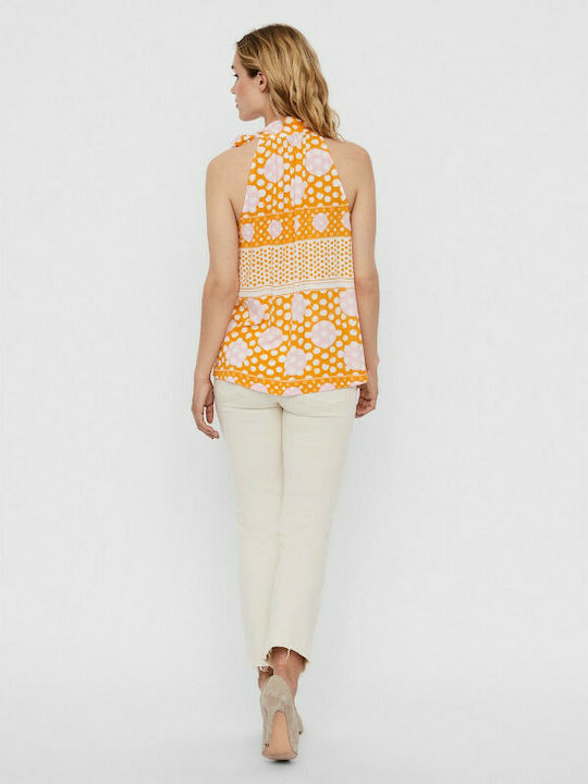 Vero Moda pentru Femei de Vară Bluză Fără mâneci Polka Dot Galbenă