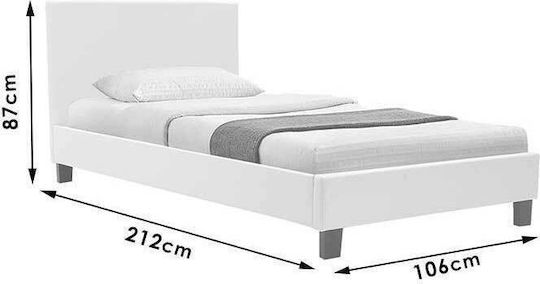 Nevil Bed Single Upholstered with Leatherette White with Slats for Mattress 100x200cm